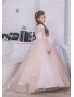 Champagne Lace Tulle 3D Flowers Flower Girl Dress